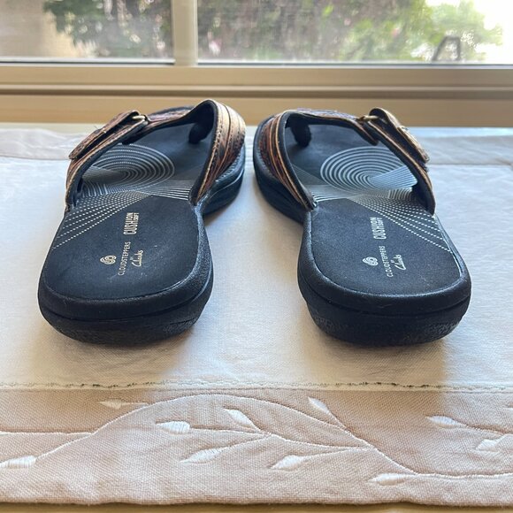 Clarks Cloudsteppers 6 Sandals Thong Animal Leopard Print Black Tan Brown - Picture 8 of 12